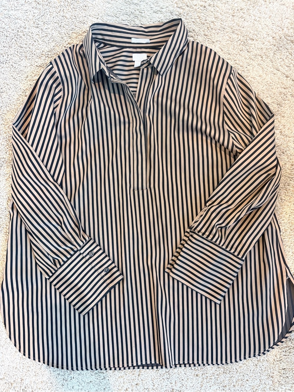 Women’s Chico's No-Iron Chic Stretch Striped Popover Blouse– Size L – Like New